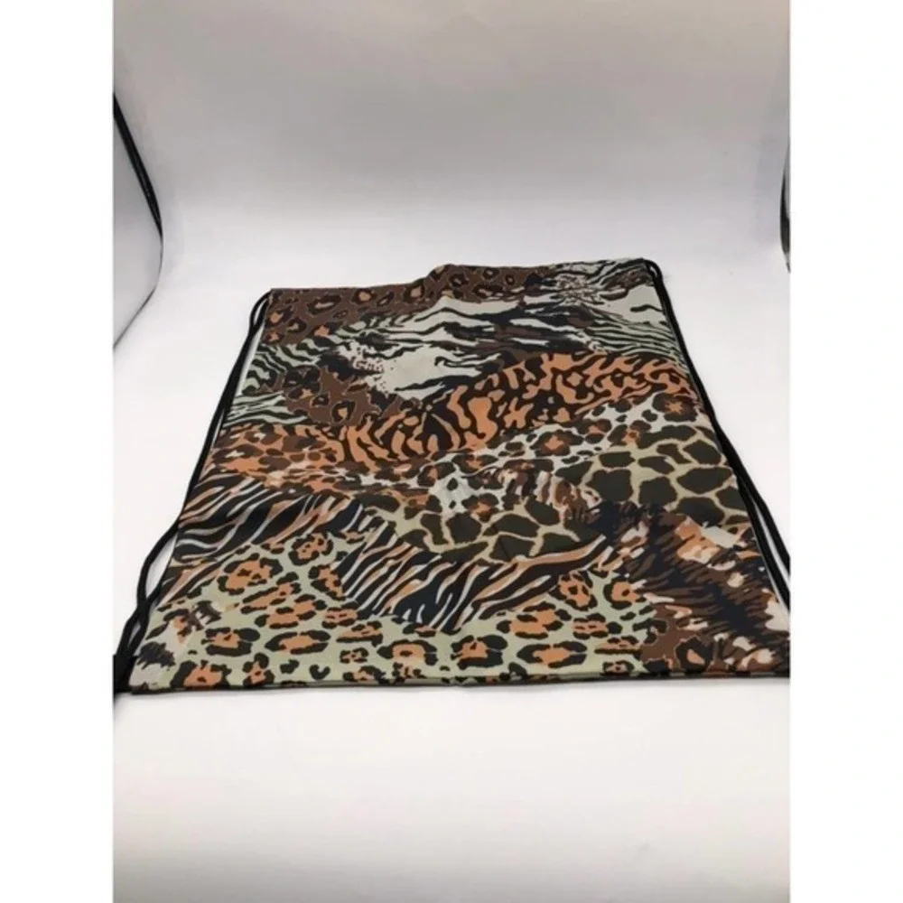 Leopard Drawstring Backpack with Zipper Pockets - Picture 5 of 8